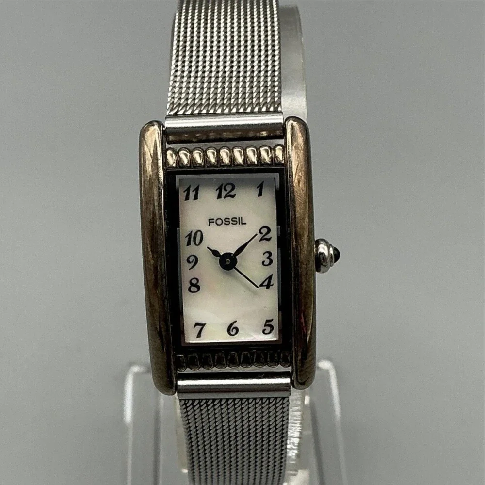 Fossil ES-8630 Womens Watch 17mm White Dial Silver Mesh Stainless New Battery
